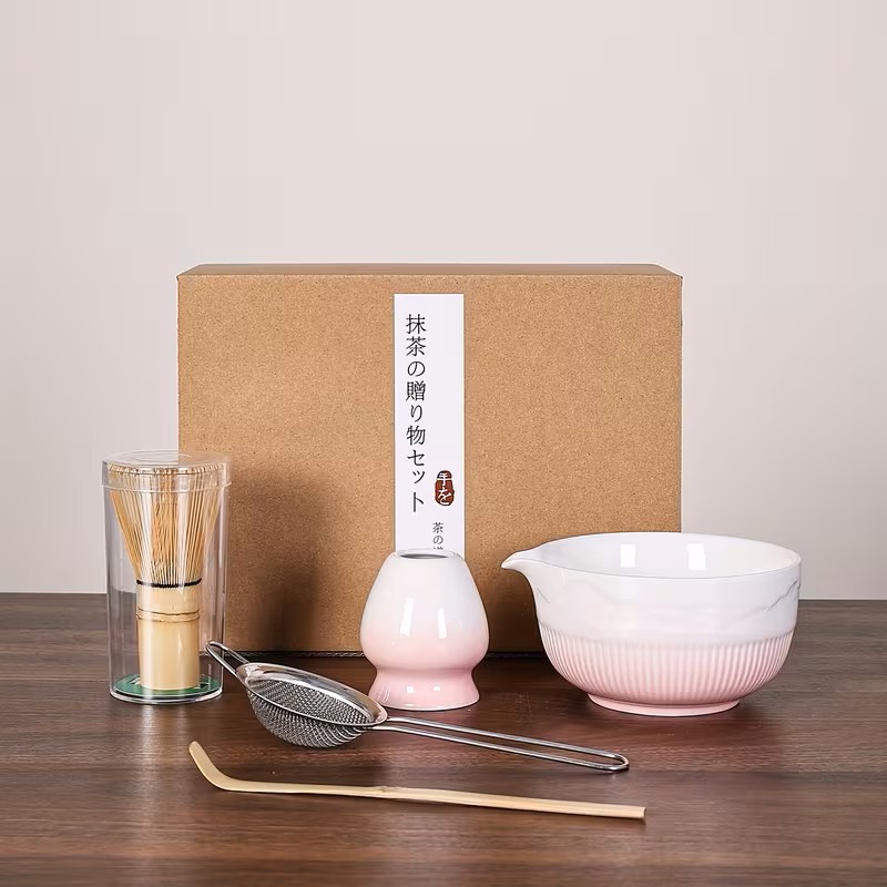 kit matcha céramique rose et blanc - 5 pièces