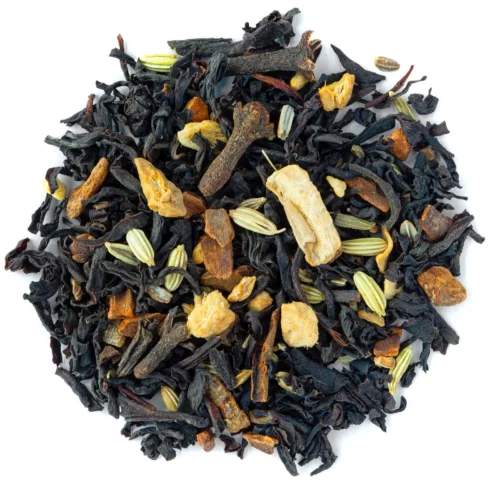 the-noir-chai-bio-vue-dessus Mélange de thé noir Assam et d’épices du chaï bio vu de dessus