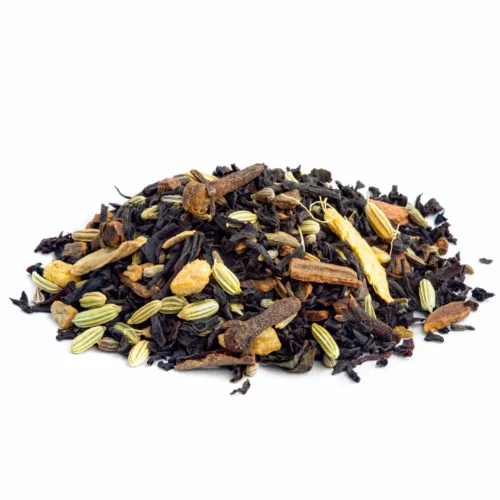 the-noir-chai-vrac Tas de thé noir chaï bio en vrac avec clous de girofle, cannelle, gingembre et fenouil